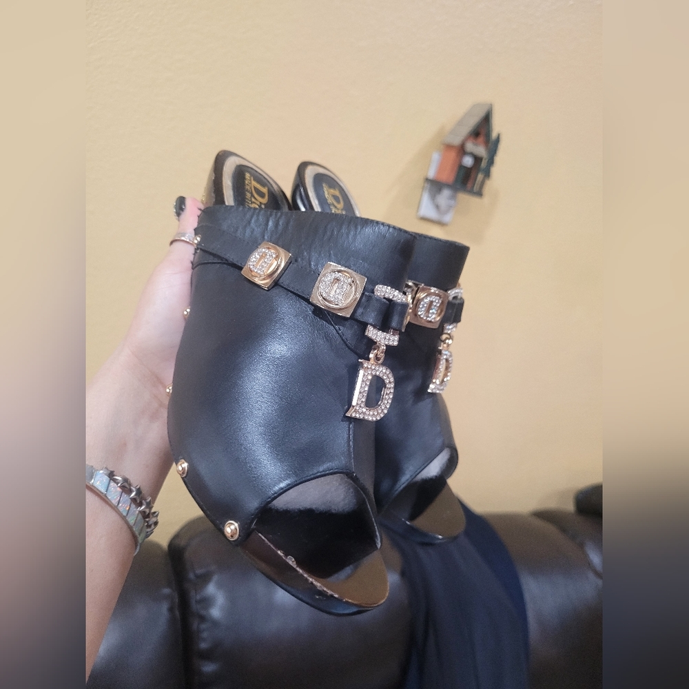 Dior Black Leather Mules with Gold Accent Heels - Picture 10 of 15